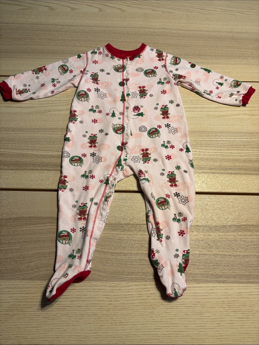 Pink Holiday Print Footed One-Piece for Kids